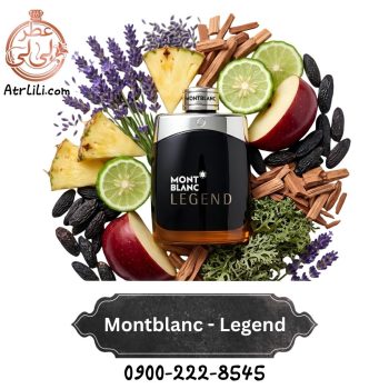 تمامی ترکیبات و نت‌های سازنده عطر مونت بلانک لجند به صورت چیدمان فلت‌لی در اطراف شیشه اورجینال